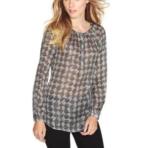 WHITE HOUSE BLACK MARKET Silk Blouse Women’s 12 Crinkle Pattern Sheer Christmas